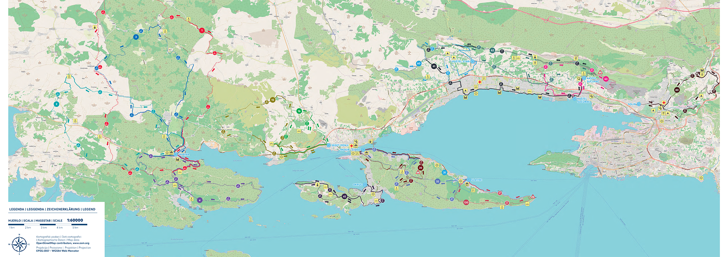 Riviera Okrug Trogir - MTB Carte cycliste de l'île de Čiovo