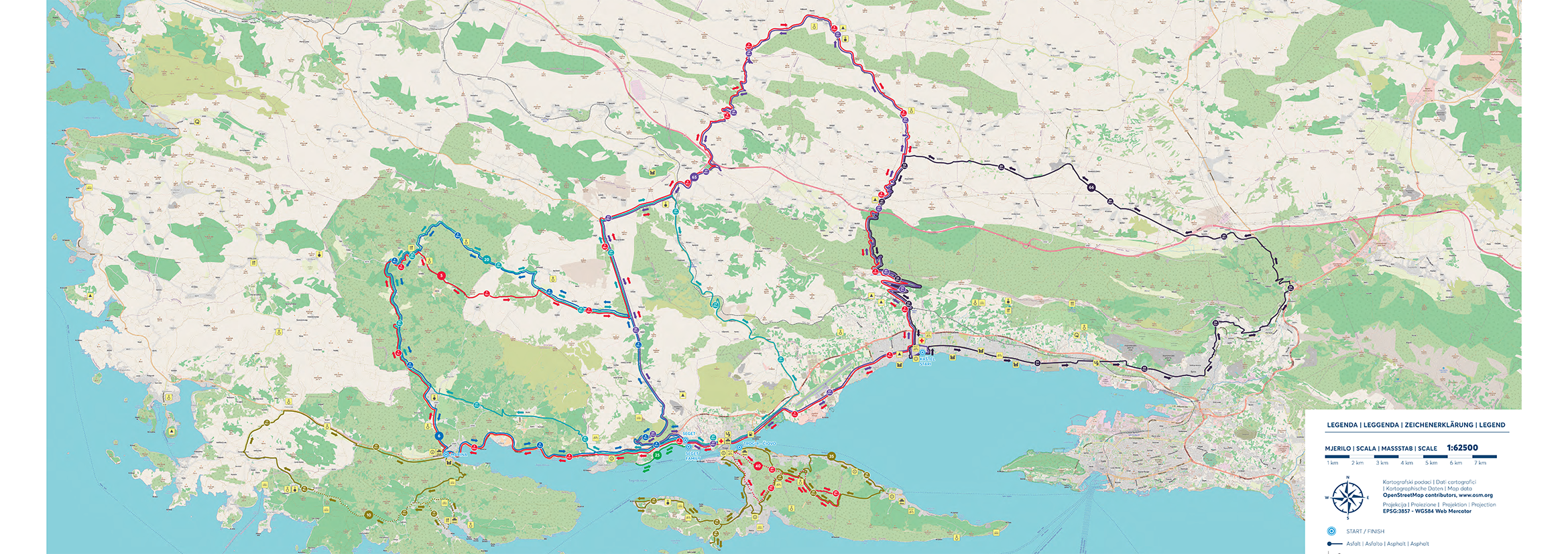 Riviera Okrug Trogir - Fahrradkarte der Insel Čiovo